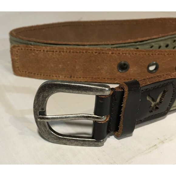 American Eagle Outfitters Green & Brown Leather Belt W/ Metal Buckle M - Picture 6 of 7